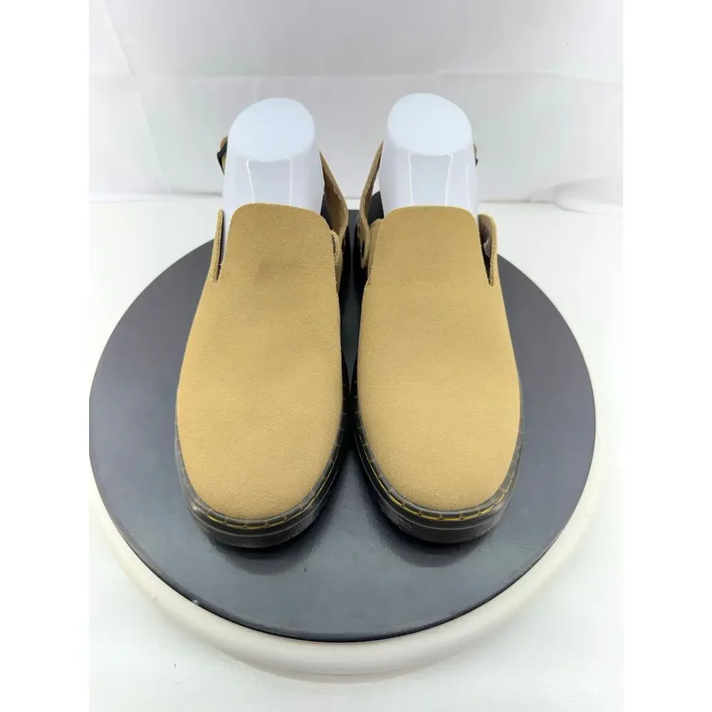 Dr. Martens Carlson‎ Womens Sz 8 Suede Slingback Mules Savannah Tan Chunky Clogs